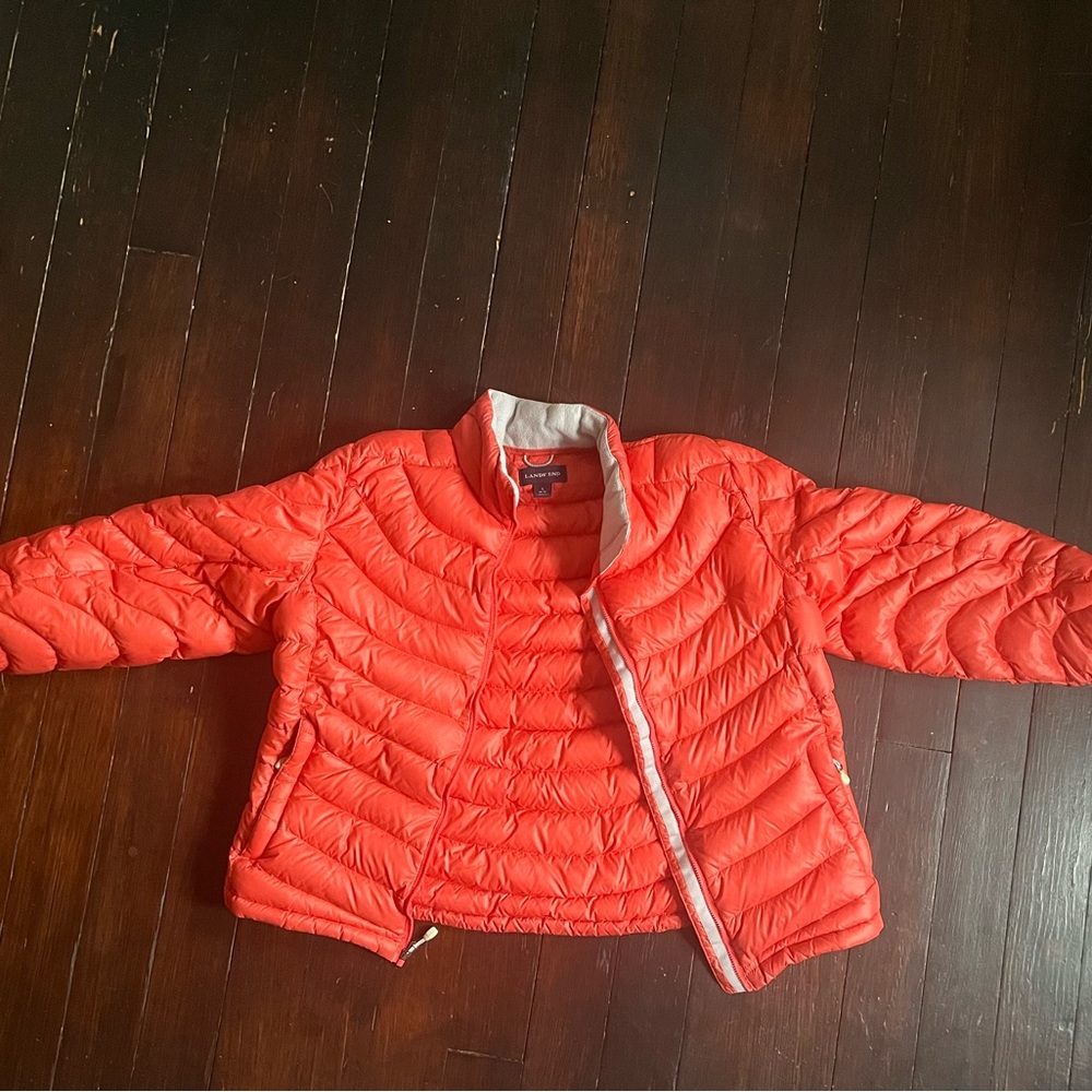Girls Orange Lands End Puffer Coat size L
